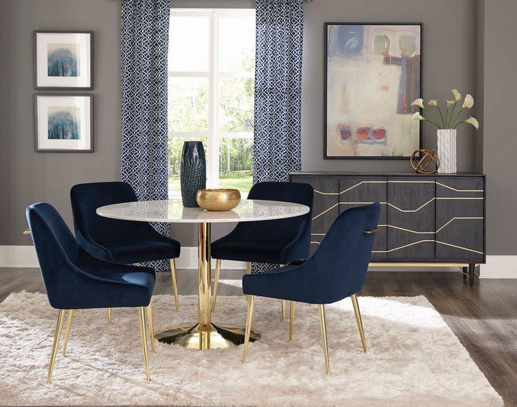 dining room furniture ideas blue and gold combination
