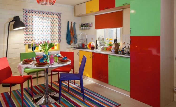 eclectic kitchen interior with vivid colors