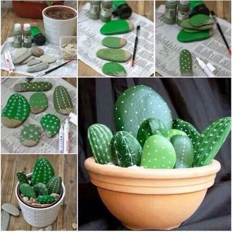 how to make painted rock cactus step by step