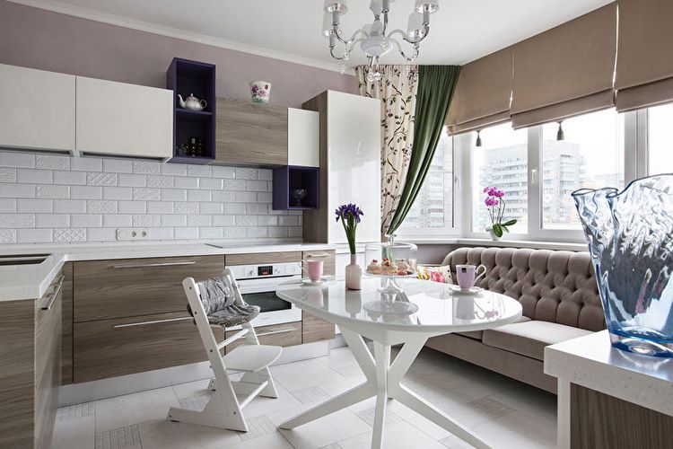 kitchen design tufted sofa and white dining table