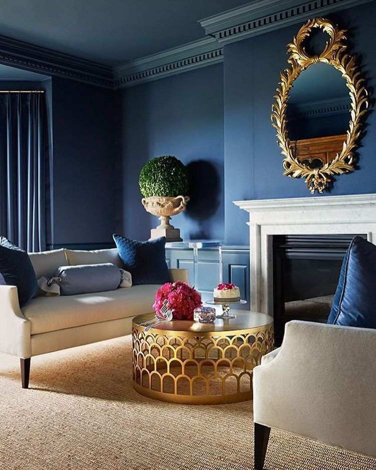 striking home designs in blue and gold living room decor ideas