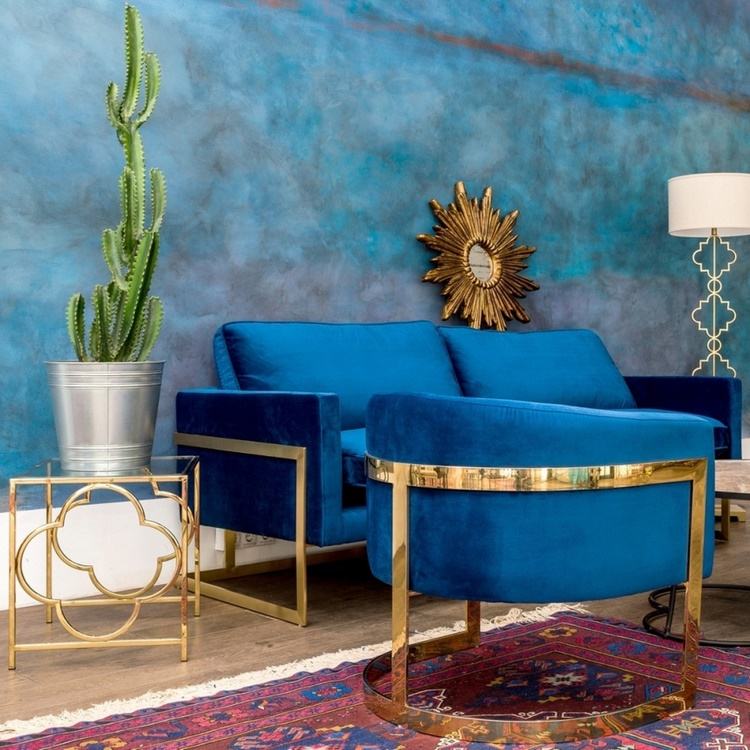stylish furniture living room ideas color combination blue and gold