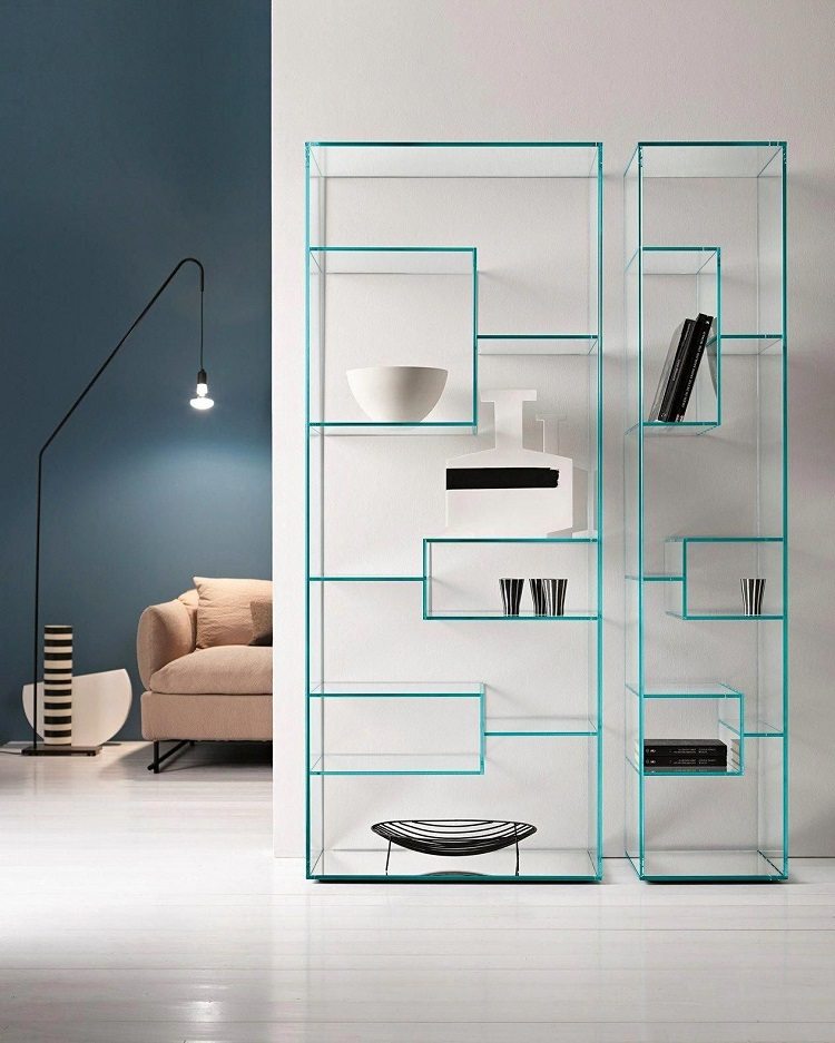 Glass Shelves In Modern Interiors, Decorating Glass Shelves In Living Room