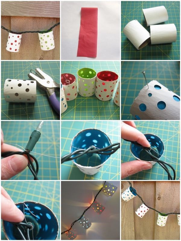 outdoor fairy lights ideas DIY Polka dot paper lanterns tutorial 