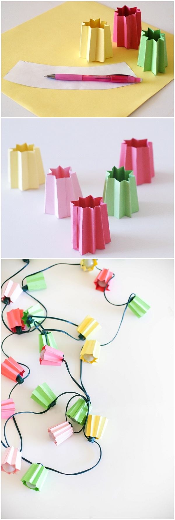 DIY colorful folded paper lights tutorial step by step