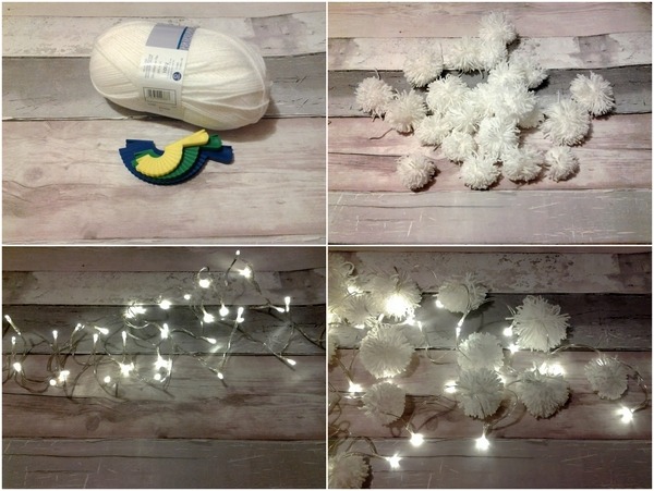 DIY pom pom fairy lights garland cool craft ideas