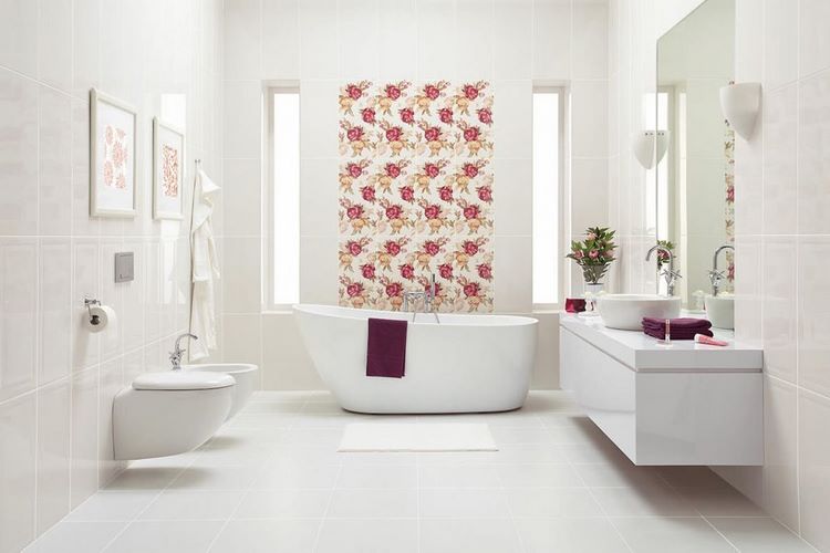 accent wall in white bathroom modern home ideas