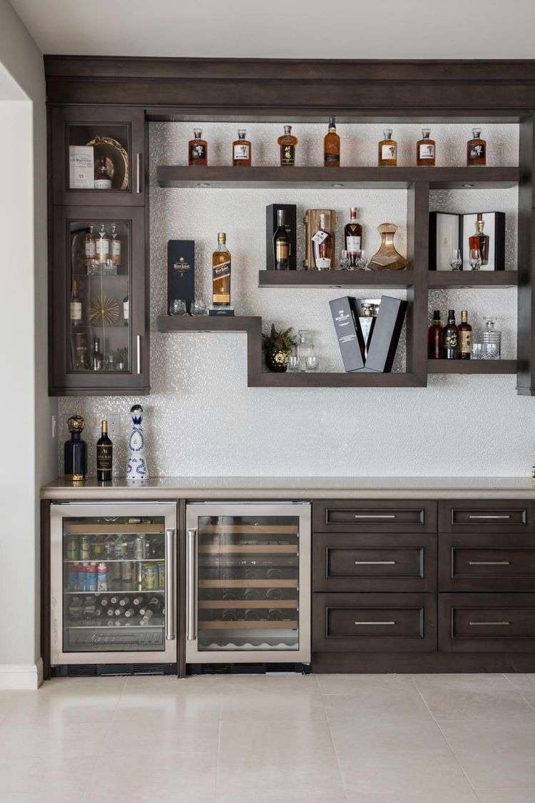 asymmetrical shelves cabinets and wine coolers kitchen furniture ideas