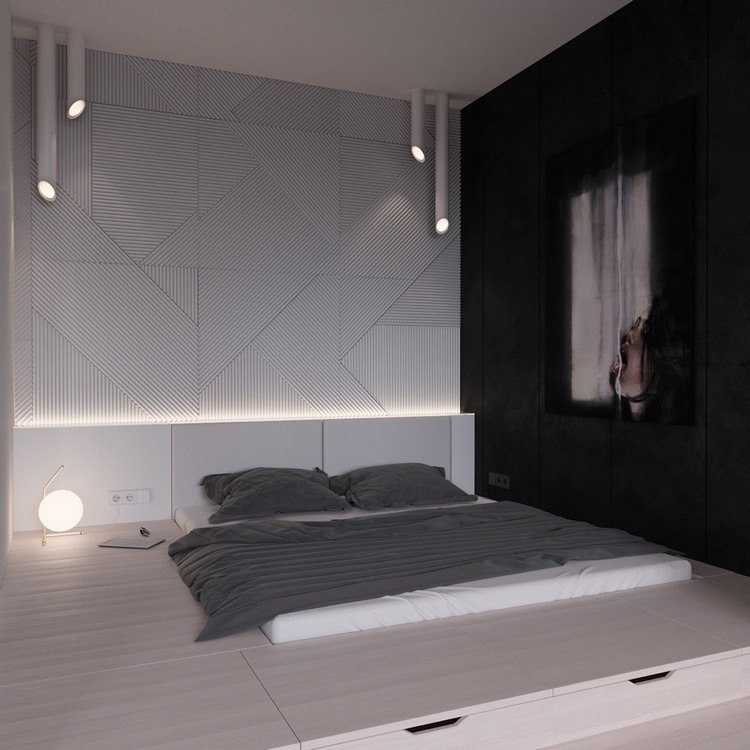 bedroom accent wall geometric pattern panels