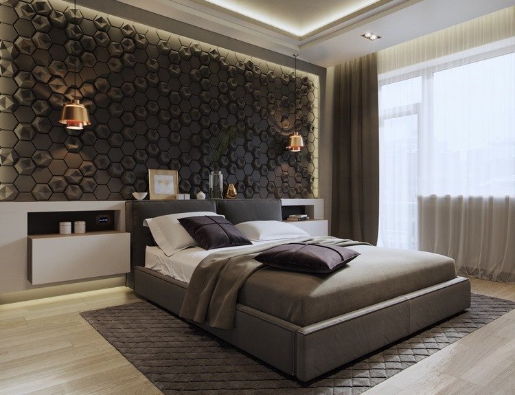 beehive tile accent wall design bedroom decor and lighting ideas