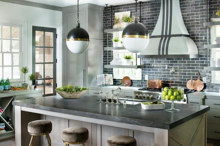 black brick tile shelves across windows kitchen remodel ideas