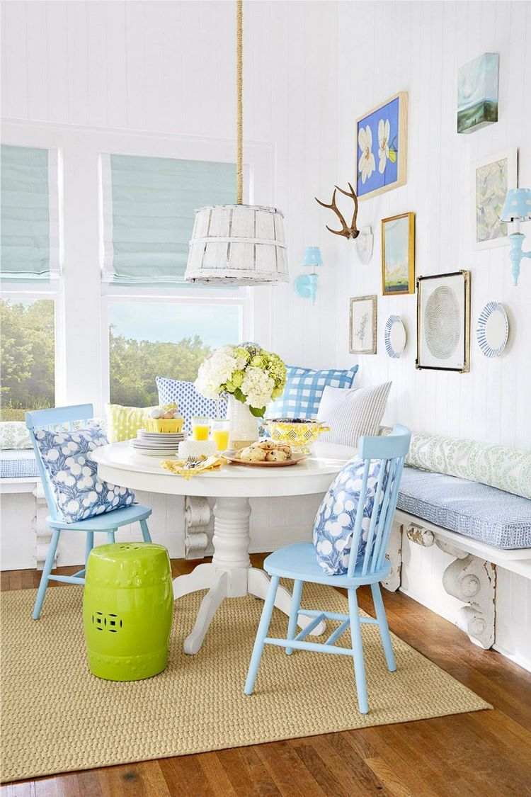 blue yellow kitchen banquette furniture and decor ideas