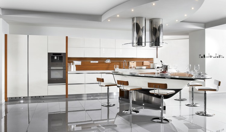 contemporary kitchen with unique kitchen island design