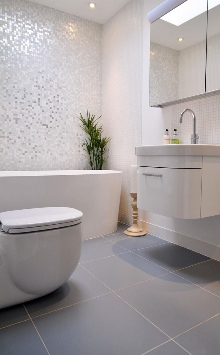 modern white bathrooms ideas mosaics wall tile gray floor