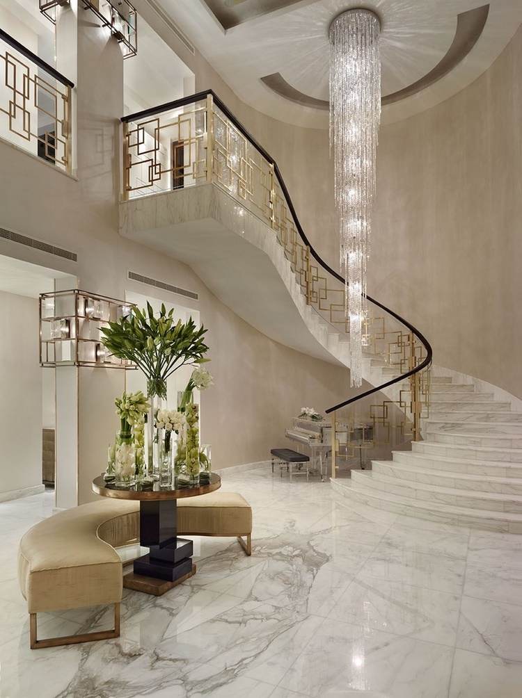 home lighting ideas dramatic cascading staircase chandeliers 