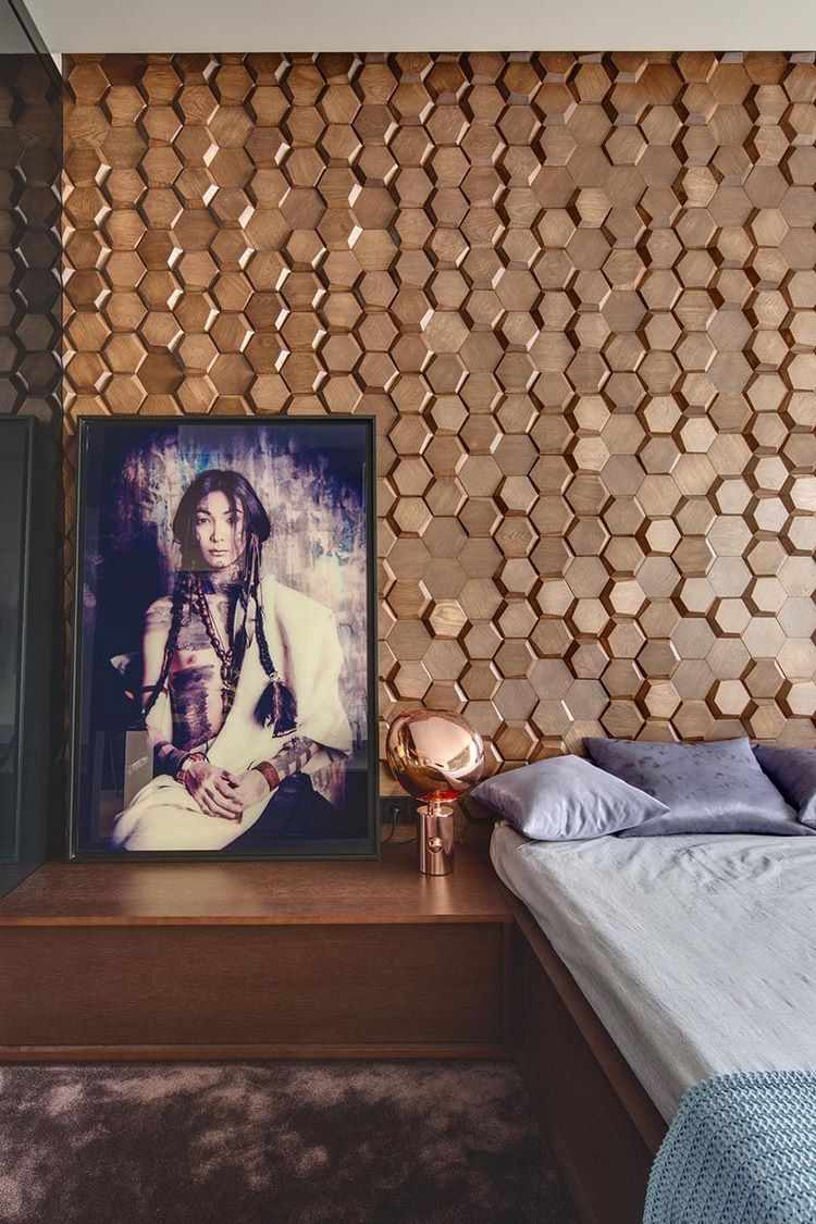 hexagonal wood tile accent wall ideas for your bedroom