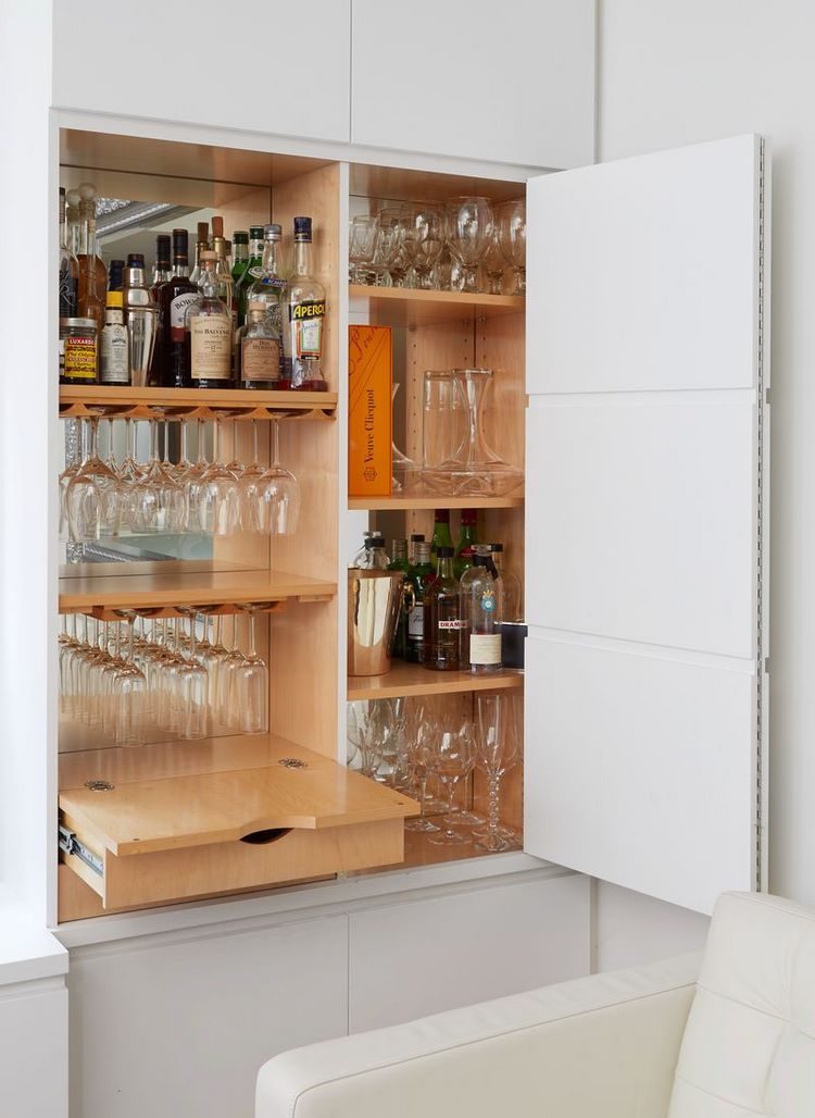 how to arrange a mini bar in a cabinet