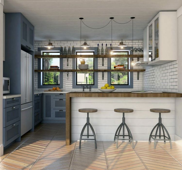 kitchen design ideas open shelves in front of windows