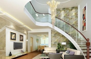 living-room-with-staircase-and-striking-cascading-chandelier