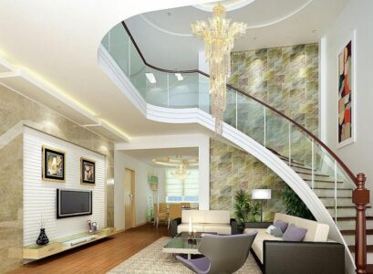 living-room-with-staircase-and-striking-cascading-chandelier