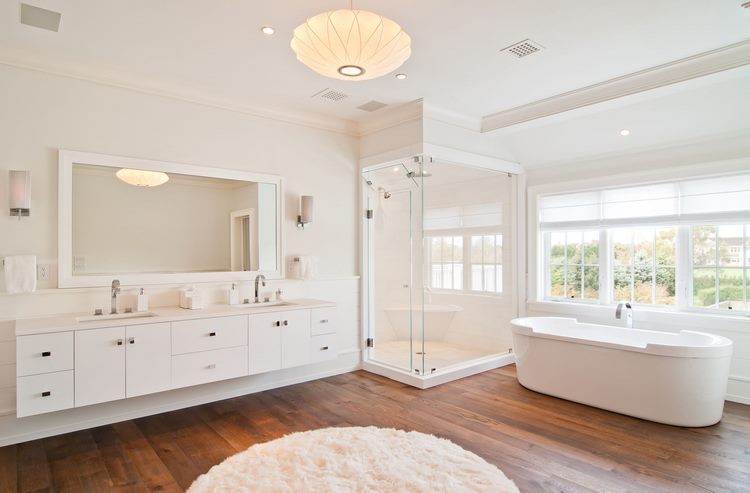 master bathroom interior design ideas wood flooring floating vanity cabinet