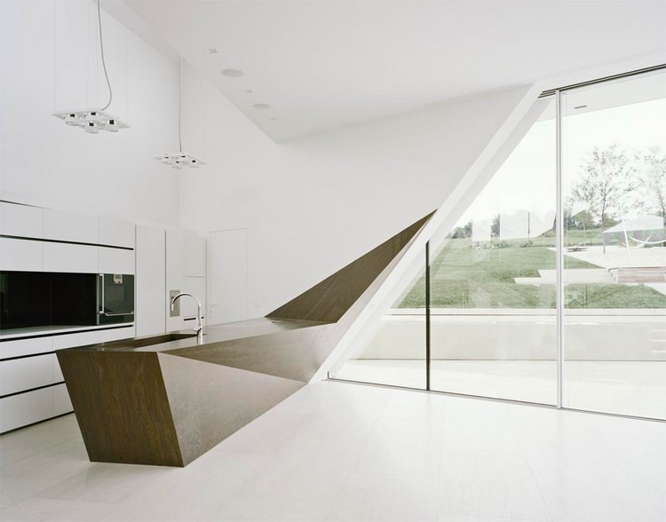 minimalist kitchen design unique island with geometric shape