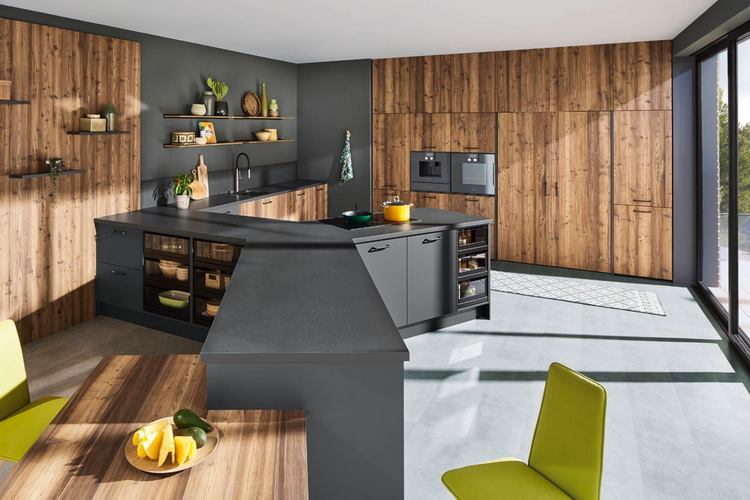 modern kitchen with unusual kitchen island