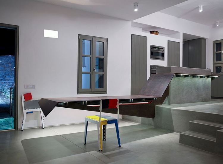 modern metalic kitchen island with unusual shape contemporary home furntiure