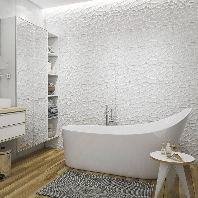textured wall tile for bathroom free standing tub and wood flooring