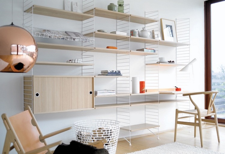 wall organization system for home office string shelving