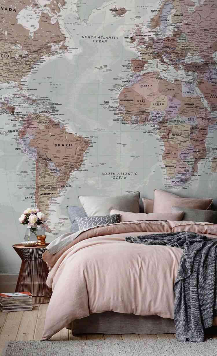 world map bedroom wall decorating ideas