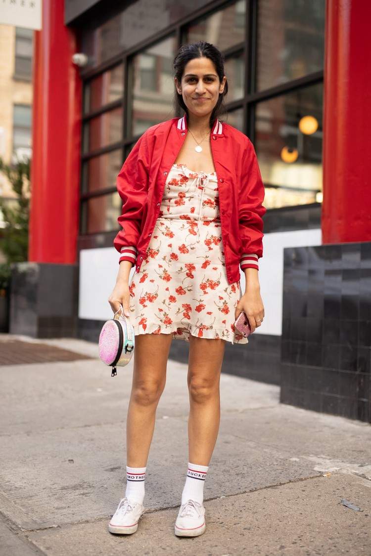Bomber jacket with dress rainy summer outfit ideas