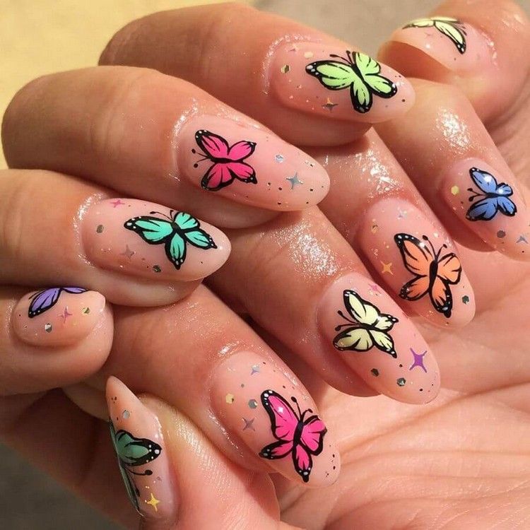 Butterfly Nails Design Trendy Summer Acrylic Nail ideas Rainbow colors