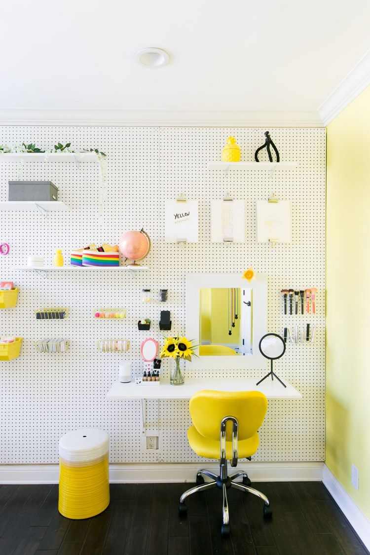 DIY home office organization ideas pegboard and shelves