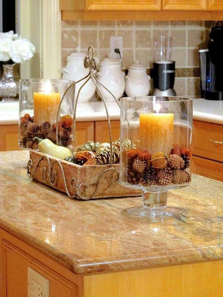 DIY kitchen fall decor ideas glass containers with candles