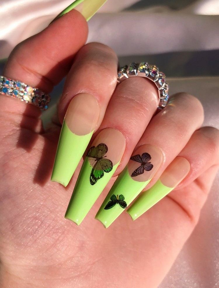 Neon nail polish summer manicure trends butterfly nails