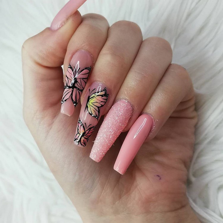 Pastel pink nail design ideas butterfly nail art summer