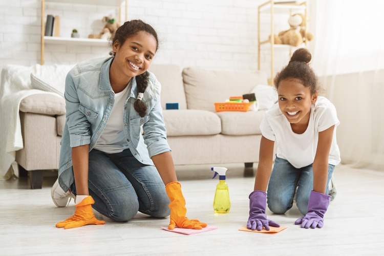 children helping with house choser at home