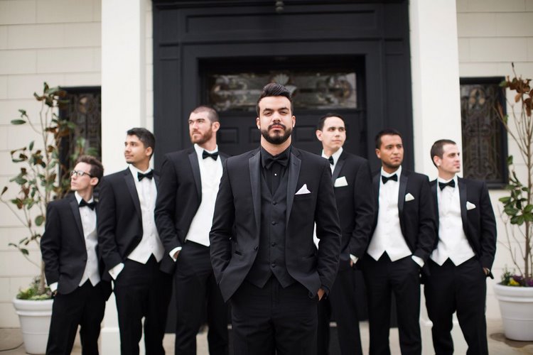 groom and friends outfit ideas in black and white