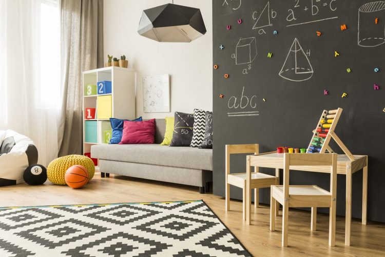 homeschool rooms design ideas chalkpaint wall wooden furniture