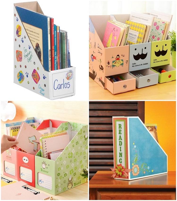 magazine holders as desk organizers for homeschool rooms