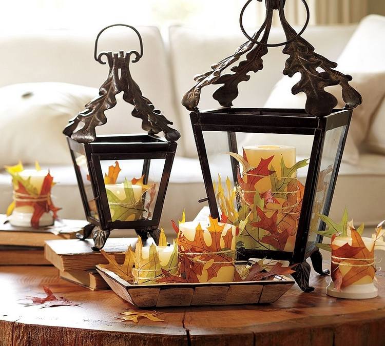 quick fall decor ideas for the living room lanterns candles tree leaves