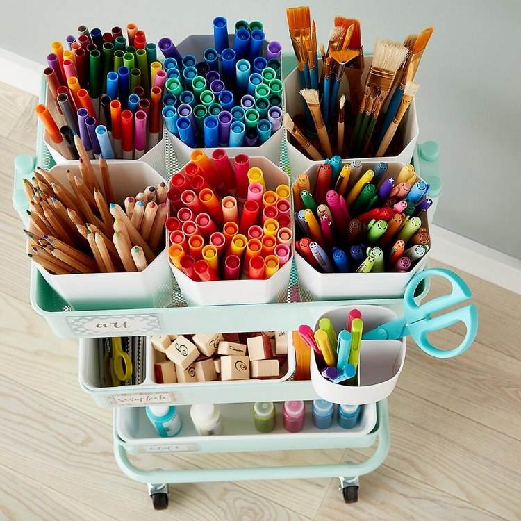 art supplies organizer ideas for homeschool rooms trolley cart 