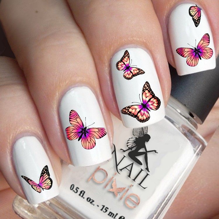 nail design ideas acrylic nails summer 2020 butterfly nails trend white nail polish 