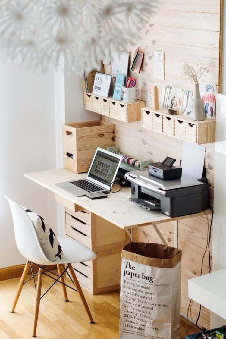 wooden board and boxes home office organization systems