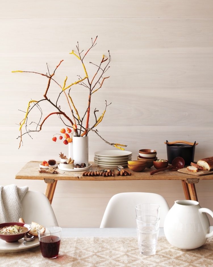 Autumn decoration ideas with twine and tree branches in different colors