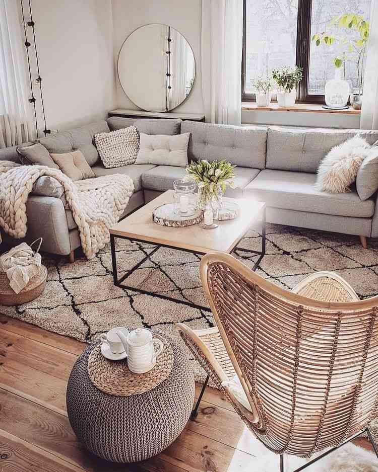 Boho chic living room decorating ideas in calm muted tones