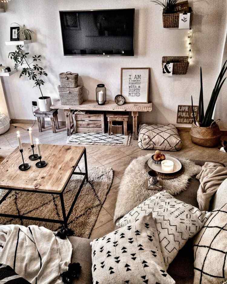 beautiful boho chic living room design pillows natural materials