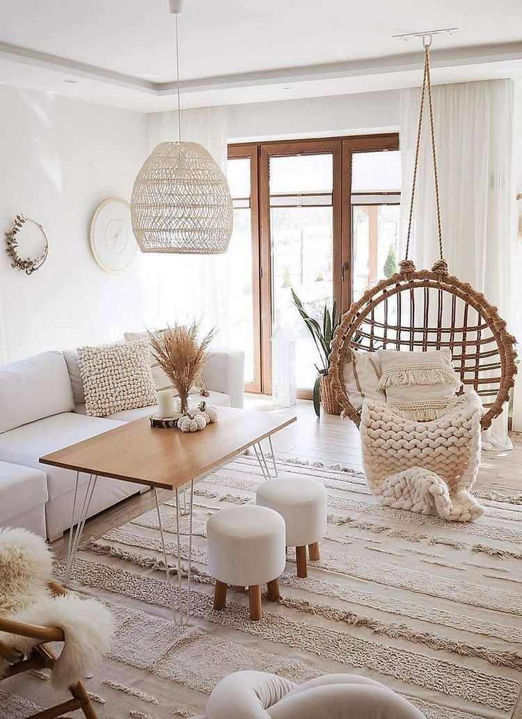 bright light and airy boho living room interior design