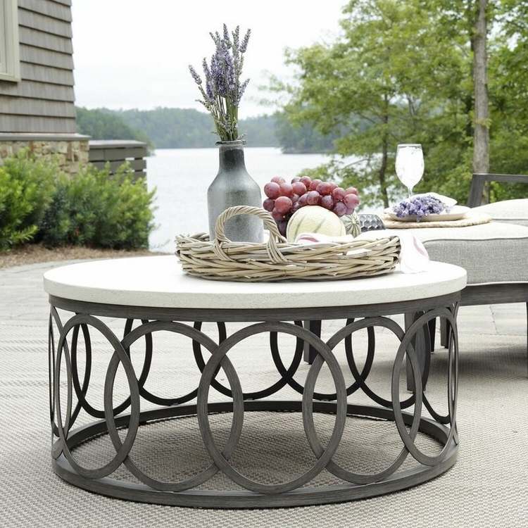 chic patio furniture round outdoor coffee table with wrought iron base